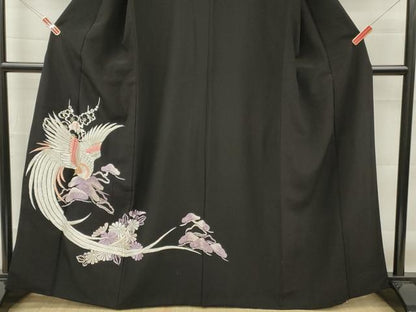 平和屋着物■黒留袖　駒刺繍　総刺繍　尾長鳥花松文　金銀糸　洗える着物　DABG7083zy