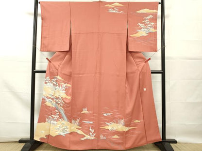 平和屋着物■訪問着　作家物　渡橋人物風景文　松竹梅　正絹　逸品　DABG7091zy