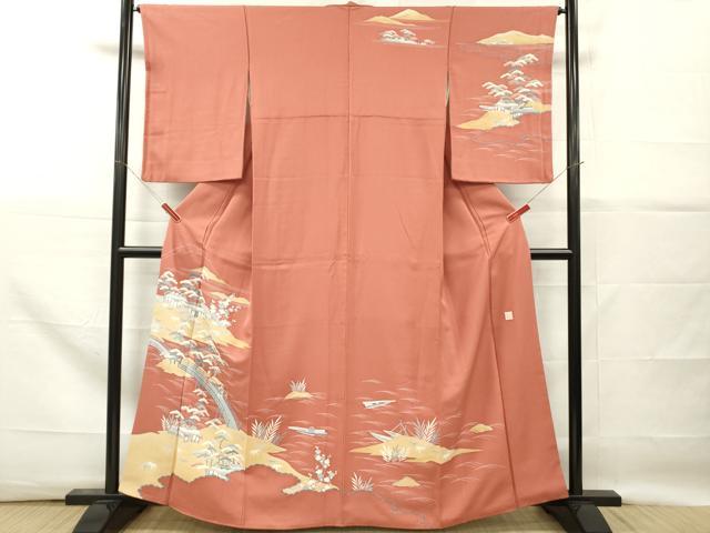 平和屋着物■訪問着　作家物　渡橋人物風景文　松竹梅　正絹　逸品　DABG7091zy