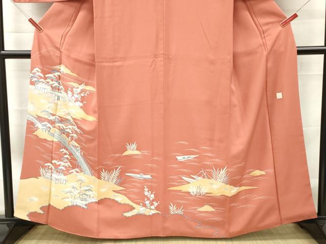 平和屋着物■訪問着　作家物　渡橋人物風景文　松竹梅　正絹　逸品　DABG7091zy