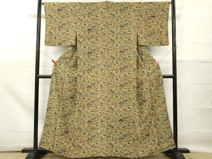 平和屋着物■上質な小紋　型染め　草花文　正絹　逸品　DABG7093zy