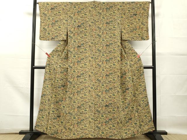 平和屋着物■上質な小紋　型染め　草花文　正絹　逸品　DABG7093zy