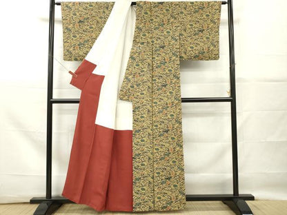 平和屋着物■上質な小紋　型染め　草花文　正絹　逸品　DABG7093zy