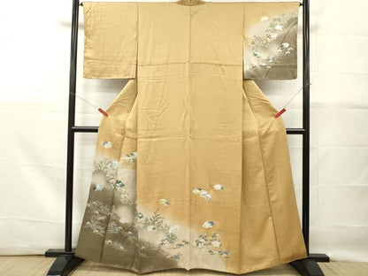 平和屋着物■訪問着　地紙草花松文　草花シルエット　暈し染め　金銀彩　正絹　逸品　DABG7099zy