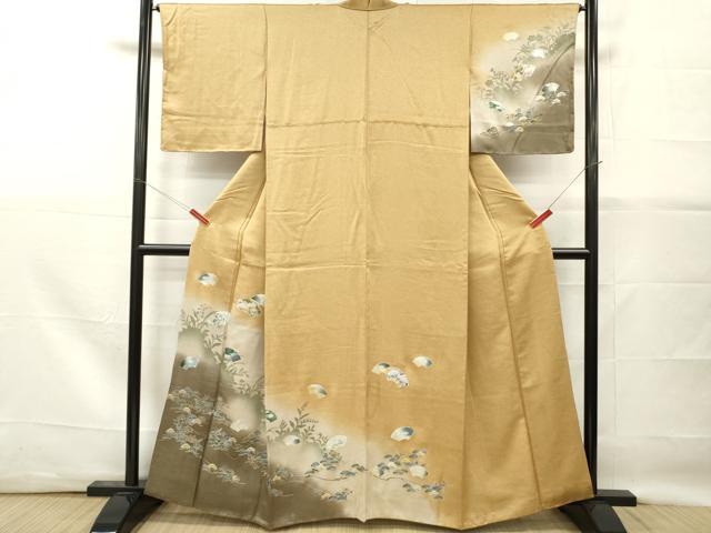 平和屋着物■訪問着　地紙草花松文　草花シルエット　暈し染め　金銀彩　正絹　逸品　DABG7099zy