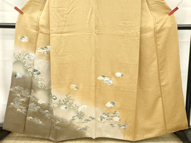 平和屋着物■訪問着　地紙草花松文　草花シルエット　暈し染め　金銀彩　正絹　逸品　DABG7099zy