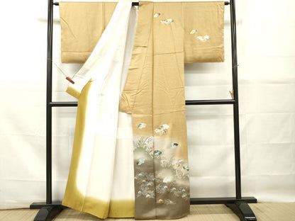 平和屋着物■訪問着　地紙草花松文　草花シルエット　暈し染め　金銀彩　正絹　逸品　DABG7099zy