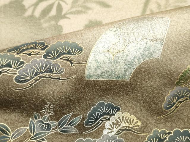 平和屋着物■訪問着　地紙草花松文　草花シルエット　暈し染め　金銀彩　正絹　逸品　DABG7099zy