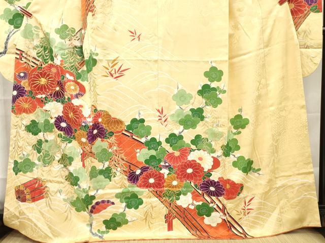 平和屋着物■豪華振袖　駒刺繍　渡橋草花文　金彩　正絹　逸品　DABG7105zy