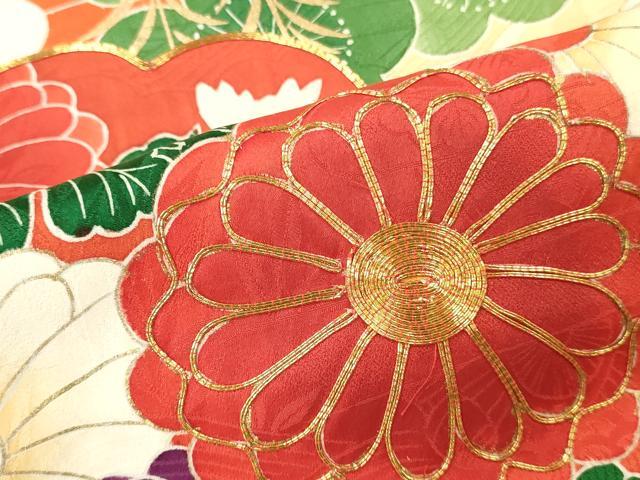 平和屋着物■豪華振袖　駒刺繍　渡橋草花文　金彩　正絹　逸品　DABG7105zy