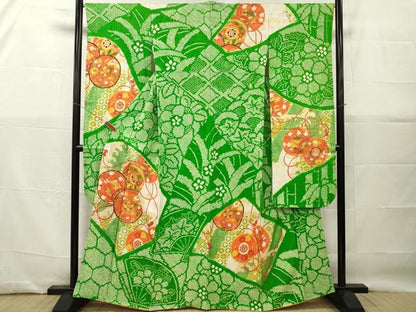 平和屋着物■豪華振袖　駒刺繍　絞り　吉祥花鼓文　金彩　正絹　逸品　DABG7107zy