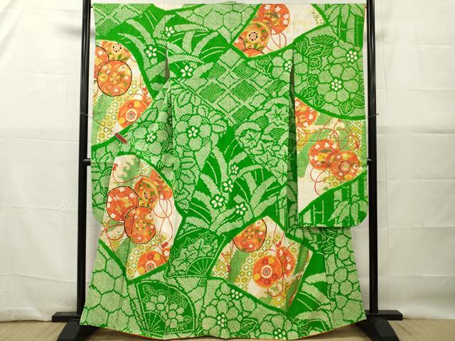 平和屋着物■豪華振袖　駒刺繍　絞り　吉祥花鼓文　金彩　正絹　逸品　DABG7107zy
