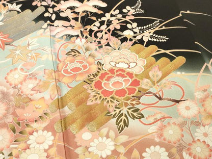 平和屋着物■豪華黒留袖　作家物　花筏文　暈し染め　金彩　三越扱い　正絹　逸品　DABG7120zy