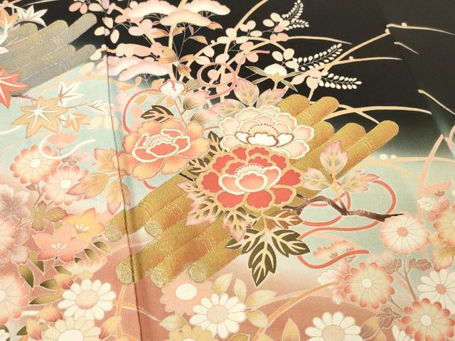 平和屋着物■豪華黒留袖　作家物　花筏文　暈し染め　金彩　三越扱い　正絹　逸品　DABG7120zy