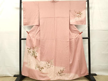 平和屋着物■訪問着　手描き　刺繍　草花文　暈し染め　金彩　正絹　逸品　DABG7123zy