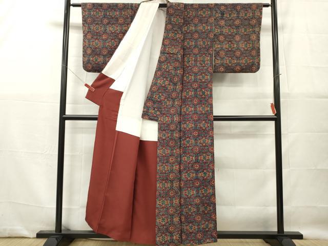 平和屋着物■上質な小紋　花尽くし文　鬼しぼ縮緬　正絹　逸品　DABG7124zy