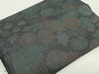 平和屋着物▼紬　反物　着尺　草花文　黒地　逸品　未使用　DABG7158zy