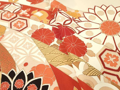 平和屋着物▼付下げ　反物　着尺　駒刺繍　束ね熨斗吉祥花文　金彩　そごう扱い　逸品　未使用　DABG7209zy