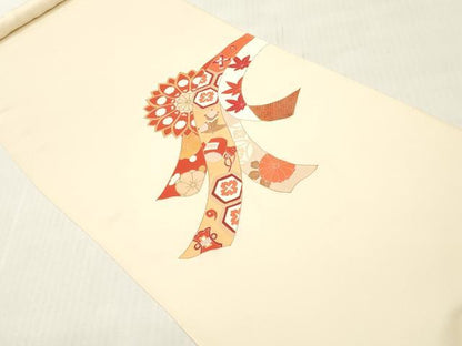 平和屋着物▼付下げ　反物　着尺　駒刺繍　束ね熨斗吉祥花文　金彩　そごう扱い　逸品　未使用　DABG7209zy