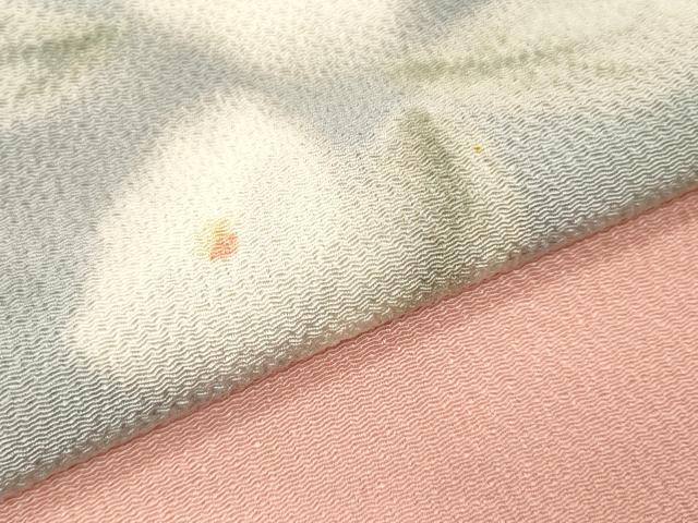 平和屋着物▼名古屋帯　帯反物　椿　暈し染め　鬼しぼ縮緬　逸品　未使用　DABG7245zy