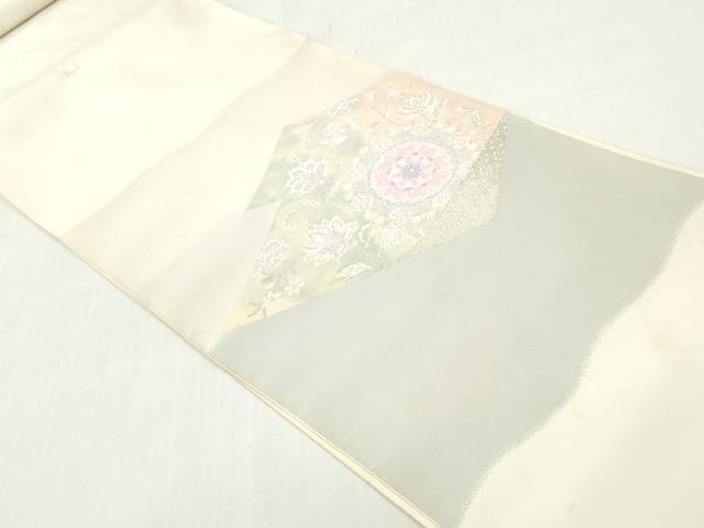 平和屋着物▼西陣　京の名門　じゅらく謹製　名古屋帯　帯反物　松皮菱花文　銀糸　証紙付き　逸品　未使用　DABG7361zy