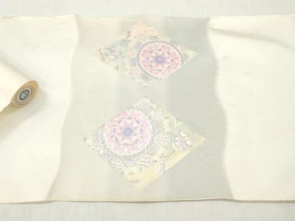 平和屋着物▼西陣　京の名門　じゅらく謹製　名古屋帯　帯反物　松皮菱花文　銀糸　証紙付き　逸品　未使用　DABG7361zy