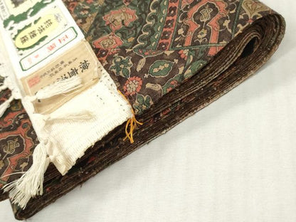 平和屋着物▼紬　反物　着尺　本場結城紬織　切嵌草花文　証紙付き　逸品　未使用　DABG7397zy