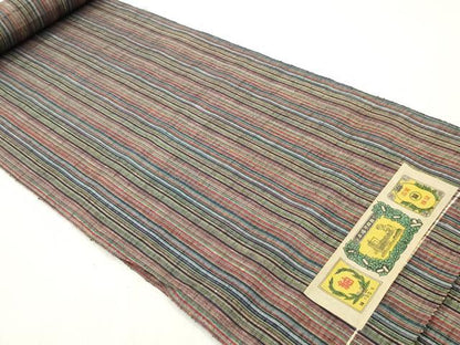 平和屋着物▼本場手織紬　反物　着尺　間道　高島屋扱い　証紙付き　逸品　未使用　DABG7404zy