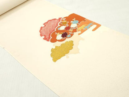 平和屋着物▼付下げ　反物　着尺　刺繍　絞り　雪輪草花文　金彩　逸品　未使用　DABG7460zy