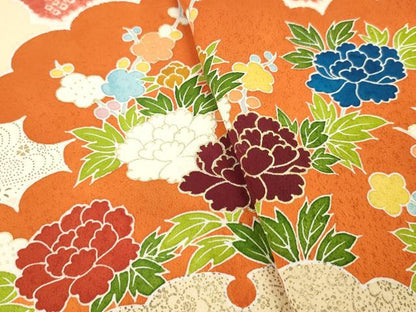 平和屋着物▼付下げ　反物　着尺　刺繍　絞り　雪輪草花文　金彩　逸品　未使用　DABG7460zy