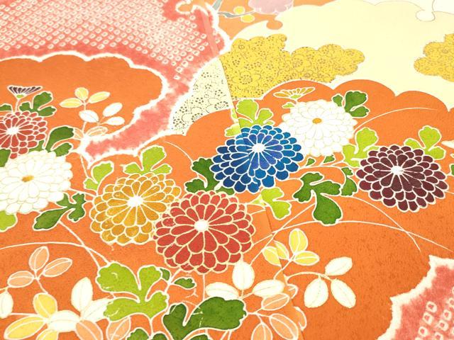 平和屋着物▼付下げ　反物　着尺　刺繍　絞り　雪輪草花文　金彩　逸品　未使用　DABG7460zy