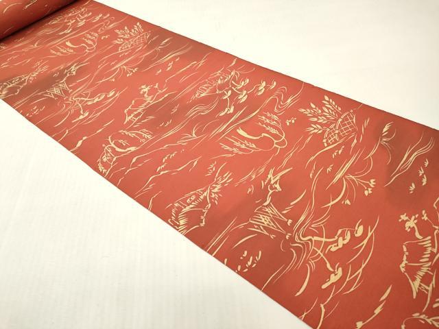 平和屋着物▼羽織・コート　反物　羽尺　籬風景文　暈し染め　逸品　未使用　DABG7501zy