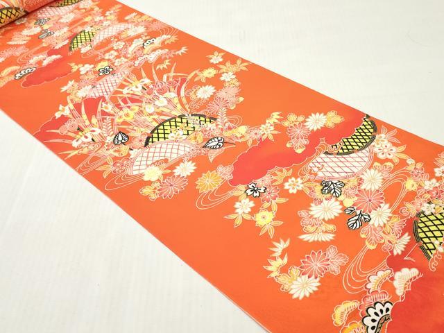 平和屋着物▼小紋　反物　着尺　型染め　籬草花文　松竹梅　金彩　逸品　未使用　DABG7510zy