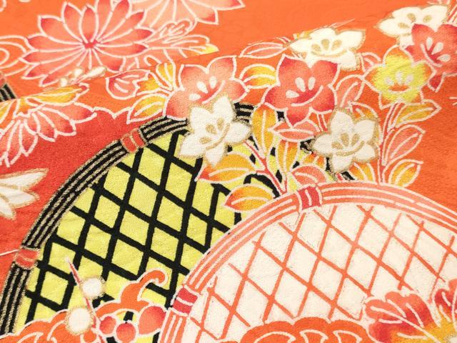 平和屋着物▼小紋　反物　着尺　型染め　籬草花文　松竹梅　金彩　逸品　未使用　DABG7510zy