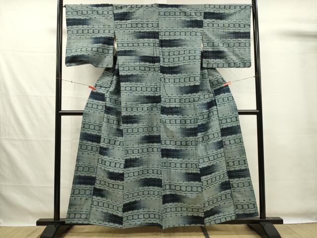 平和屋着物■上質な紬　横段抽象文　正絹　逸品　DABG7536ya