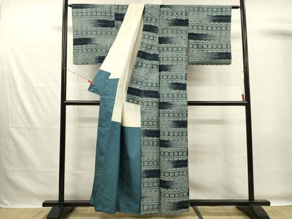 平和屋着物■上質な紬　横段抽象文　正絹　逸品　DABG7536ya