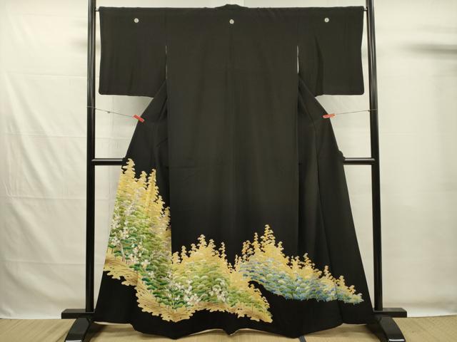 平和屋着物■豪華黒留袖　駒刺繍　飛鶴松文　金銀彩　正絹　逸品　DABG7539ya