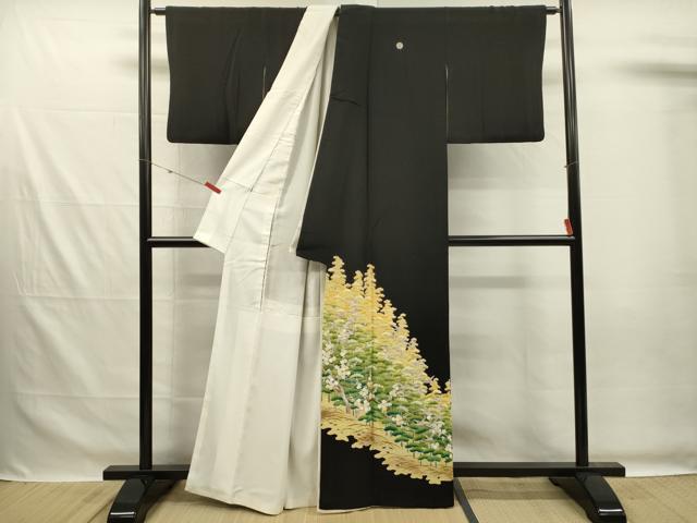 平和屋着物■豪華黒留袖　駒刺繍　飛鶴松文　金銀彩　正絹　逸品　DABG7539ya