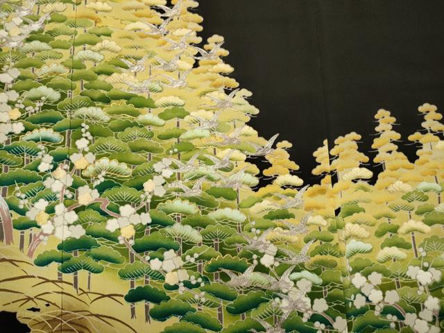 平和屋着物■豪華黒留袖　駒刺繍　飛鶴松文　金銀彩　正絹　逸品　DABG7539ya