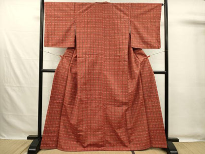 平和屋着物■上質な紬　格子文　正絹　逸品　未使用　DABG7543ya