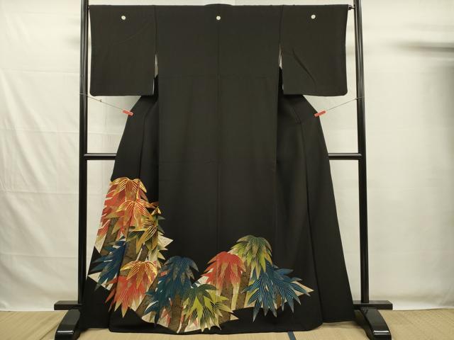 平和屋着物■豪華黒留袖　駒刺繍　笹竹文　金彩　正絹　逸品　DABG7547ya