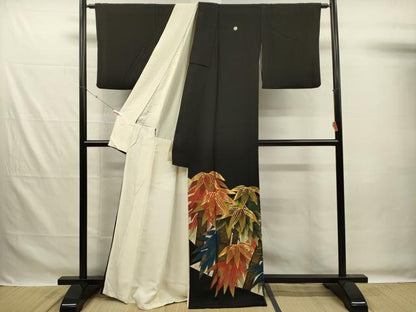 平和屋着物■豪華黒留袖　駒刺繍　笹竹文　金彩　正絹　逸品　DABG7547ya