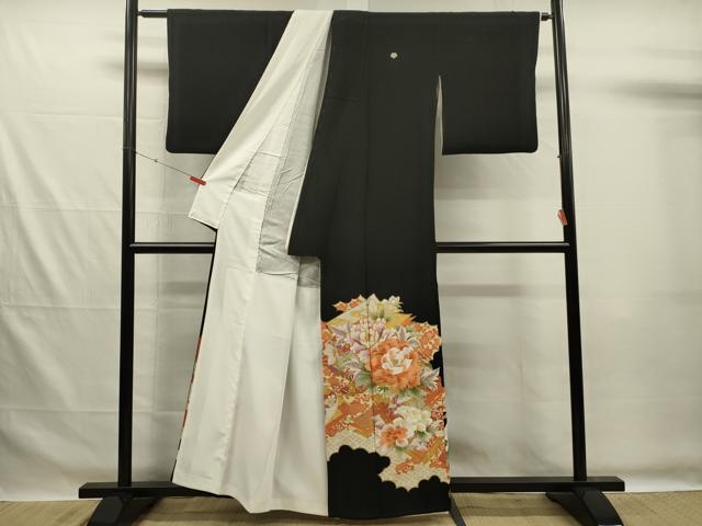 平和屋着物■豪華黒留袖　駒刺繍　牡丹　金彩　正絹　逸品　DABG7549ya