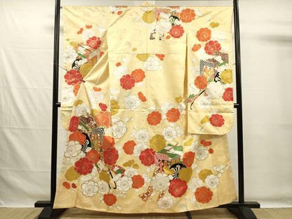平和屋着物■豪華振袖　駒刺繍　御所車花文　金彩　正絹　逸品　DABG7550ya