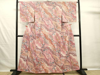 平和屋着物■上質な小紋　道長扇面花文　舞桜　金銀彩　正絹　逸品　DABG7555ya