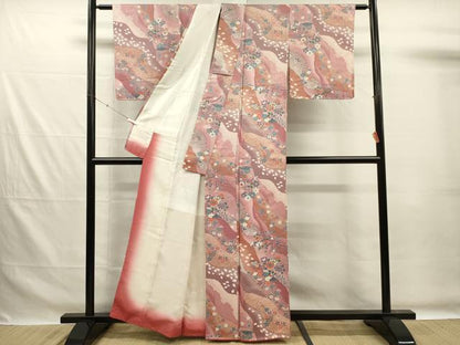 平和屋着物■上質な小紋　道長扇面花文　舞桜　金銀彩　正絹　逸品　DABG7555ya