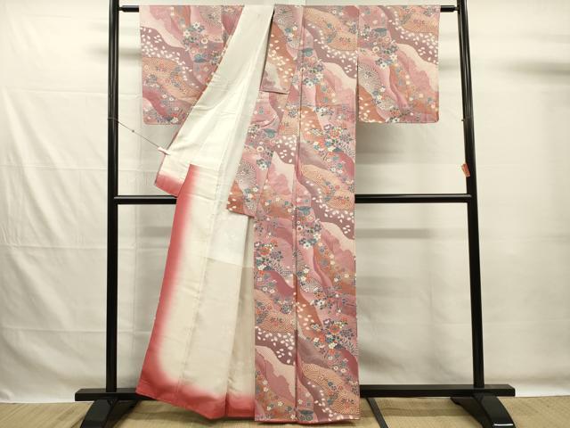 平和屋着物■上質な小紋　道長扇面花文　舞桜　金銀彩　正絹　逸品　DABG7555ya