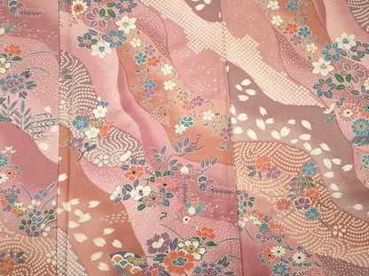 平和屋着物■上質な小紋　道長扇面花文　舞桜　金銀彩　正絹　逸品　DABG7555ya
