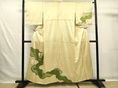 平和屋着物■訪問着　刺繍　扇面花文　鹿の子　正絹　逸品　DABG7558ya