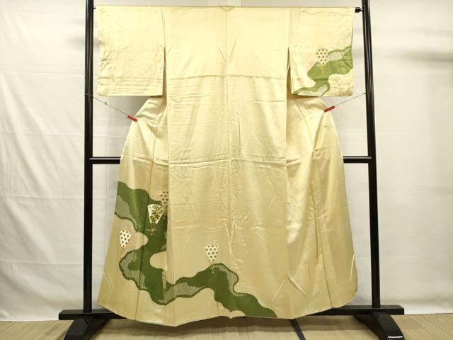平和屋着物■訪問着　刺繍　扇面花文　鹿の子　正絹　逸品　DABG7558ya